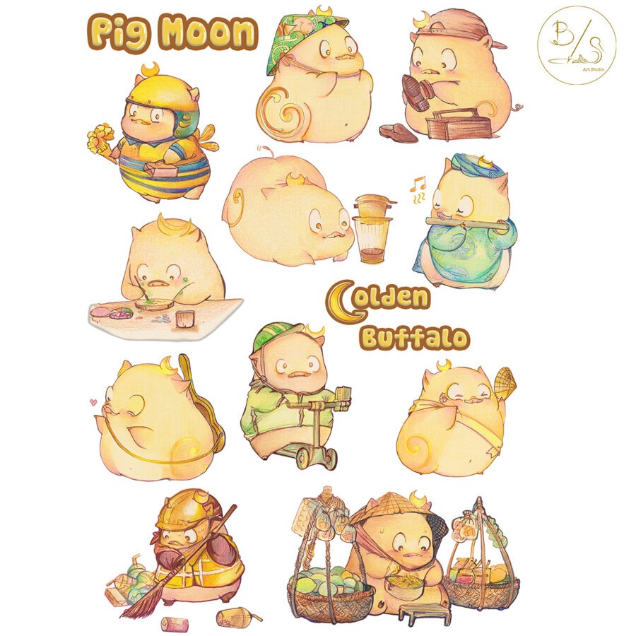 Discover the Cultural Identity of Saigon's Street Life with Pig Moon Sticker Set