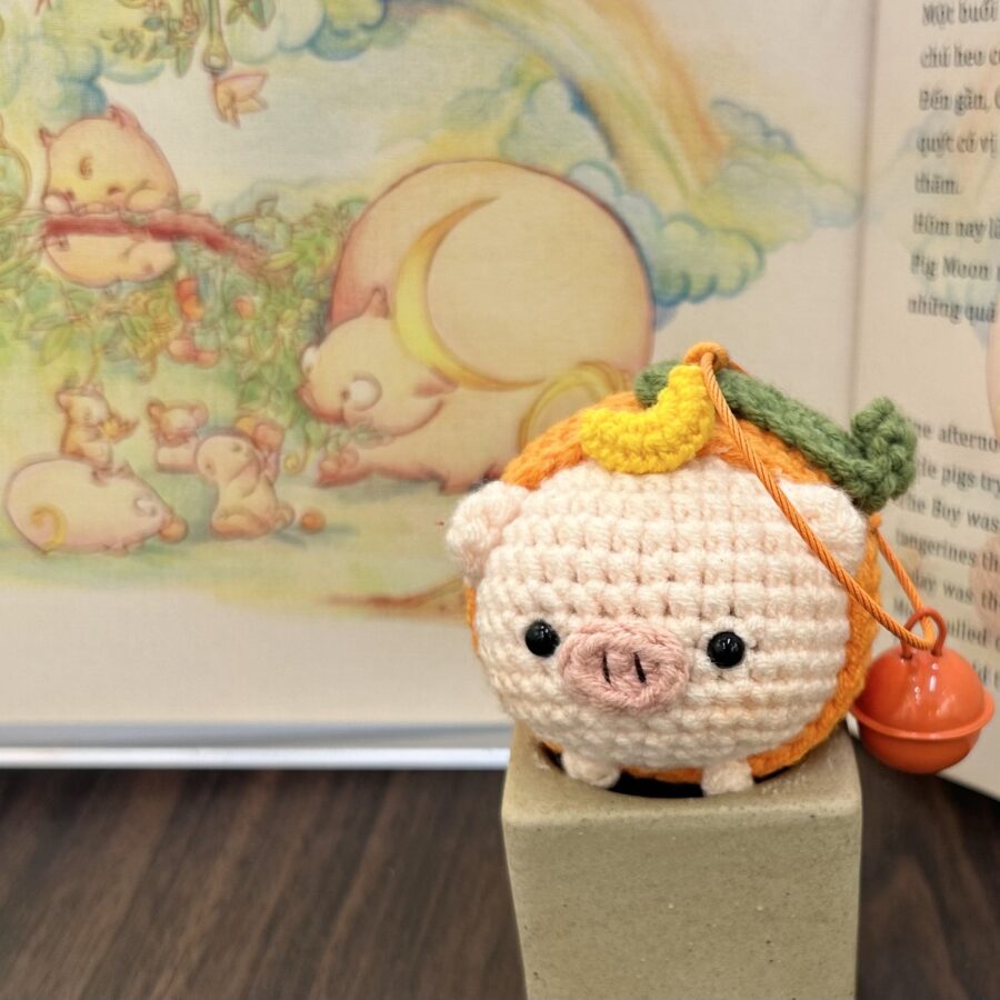 Crochet Pig Moon Keychain