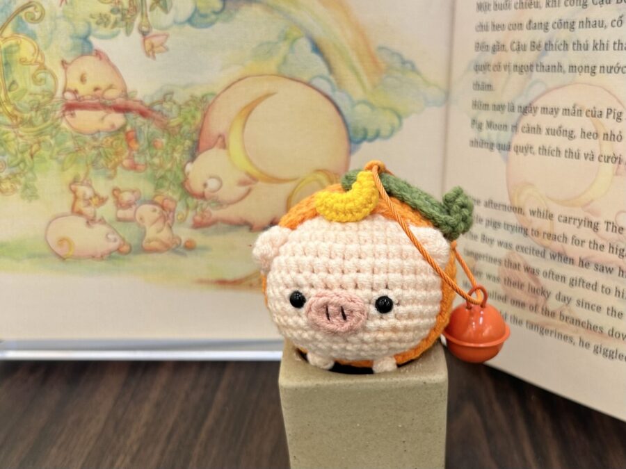 Crochet Pig Moon Keychain